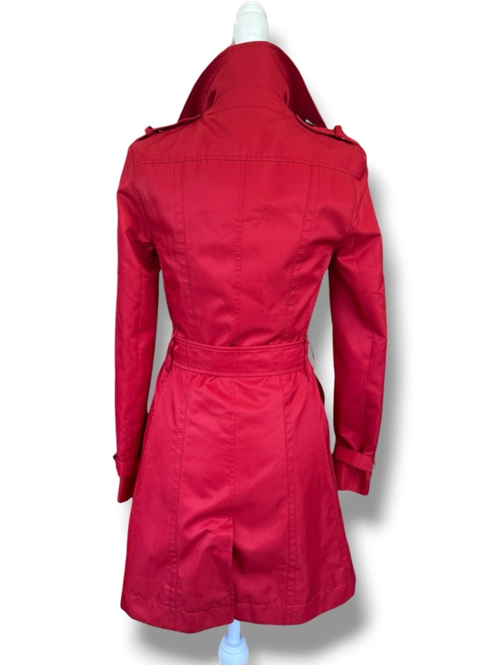 Burberry Women's Mableton Red Trench Coat Authentic UK 2R‎ US 0 *stain* - Picture 2 of 14